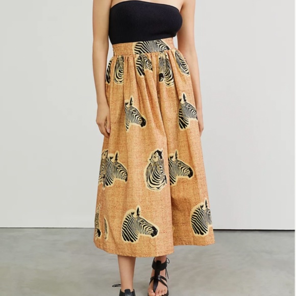 SIKA A-Line Zebra Animal Boho Peasant Hipster Hippie Art Deco Farm Midi Skirt